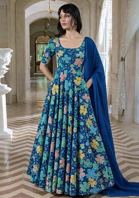 Royal Blue Embroidery Crepe Anarkali