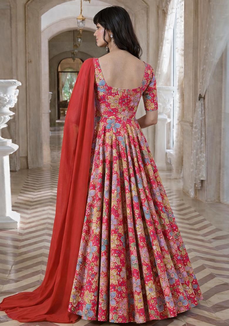 Pink Embroidery Crepe Anarkali - Indya