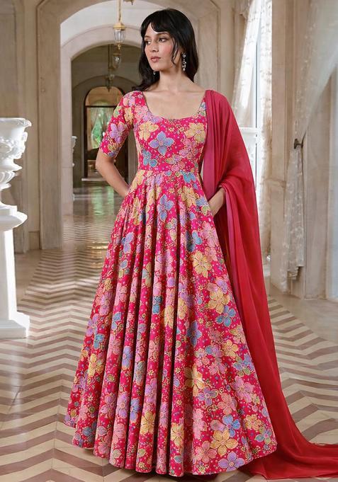 Pink Embroidery Crepe Anarkali