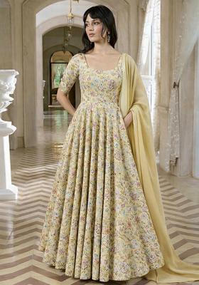 Pastel Yellow Embroidery Crepe Anarkali