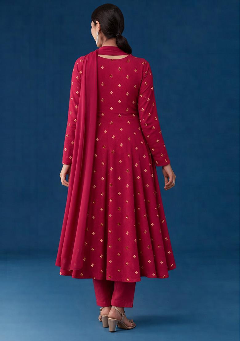 Rani Pink Embroidery Orgenza Anarkali Set - Indya