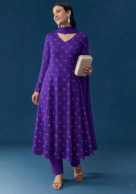 Royal Purple Embroidery Orgenza Anarkali Set