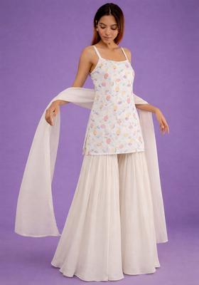 Ivory Jacquard Georgette Sharara Set