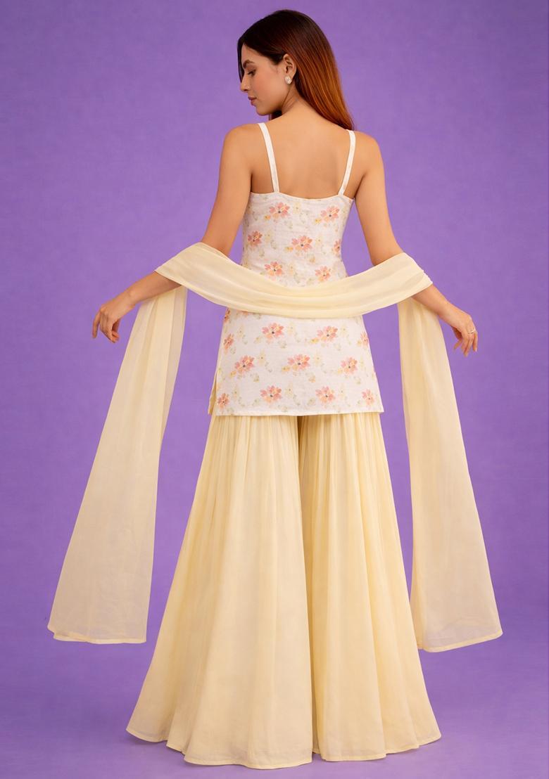 Light Cream Jacquard Georgette Sharara Set - Indya