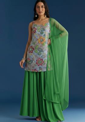 Emerald Green Embroidery Crepe Kurta set