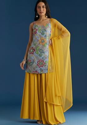 Yellow Embroidery Crepe Kurta set
