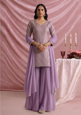 Lavender Jacquard Silk Sharara set