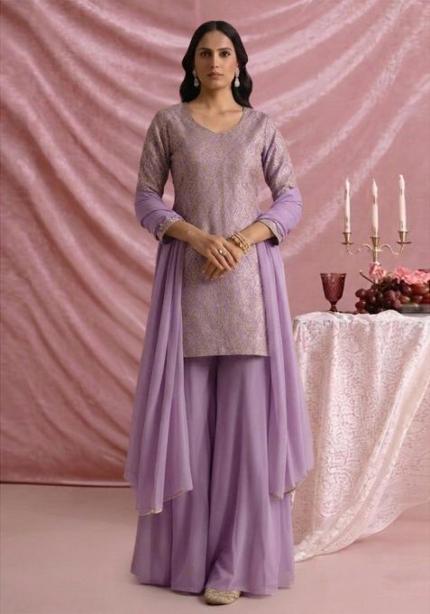 Lavender Jacquard Silk Sharara set