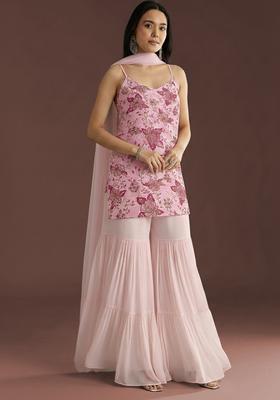 Light Pink Embroidery Crepe sharara Set 