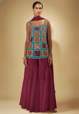 Pink Printed Crepe sharara Set 