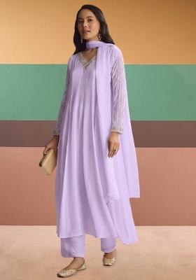 Lilac Chinon Handwork Anarkali Set
