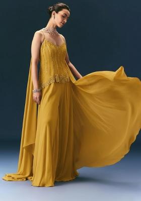 Mustard Crepe Handwork Sharara Set