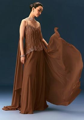 Brown Crepe Handwork Sharara Set