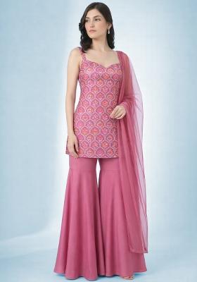 Blush Pink Zari Satin Sharara Set