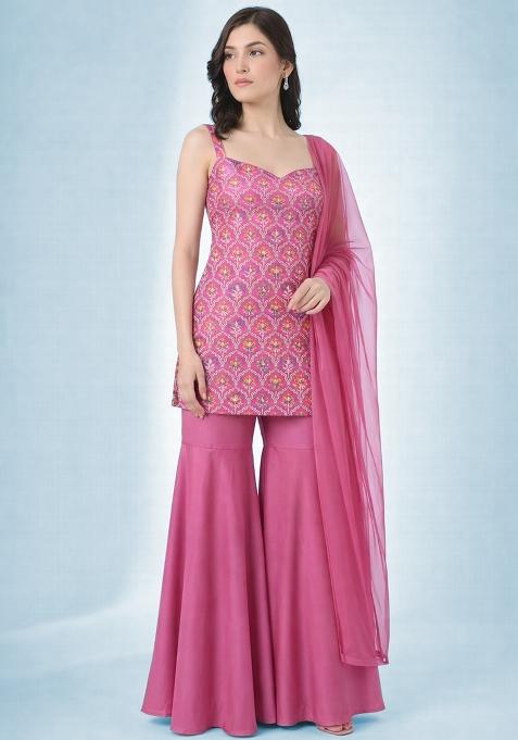 Pink Zari Satin Sharara Set