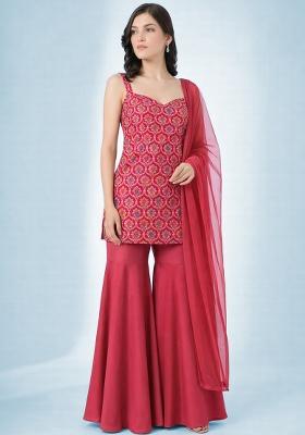 Rani Pink Zari Satin Sharara Set