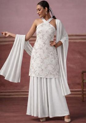 Ivory Embroidered Tissue Sharara Set