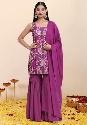 Purple Zari Satin Sharara Set