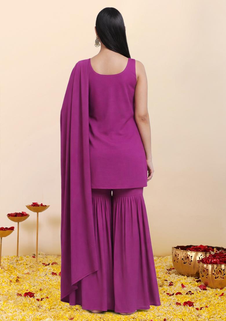 Purple Zari Satin Sharara Set - Indya