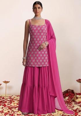 Rani Pink Sequin Silk Sharara Set