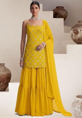 Yellow Sequin Silk Sharara Set