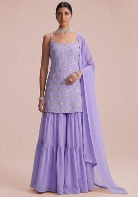 Lavender Sequin Silk Sharara Set