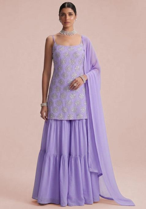 Lavender Sequin Silk Sharara Set