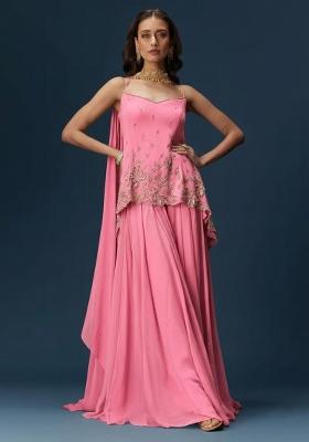 Pink Georgette Handwork Sharara Set