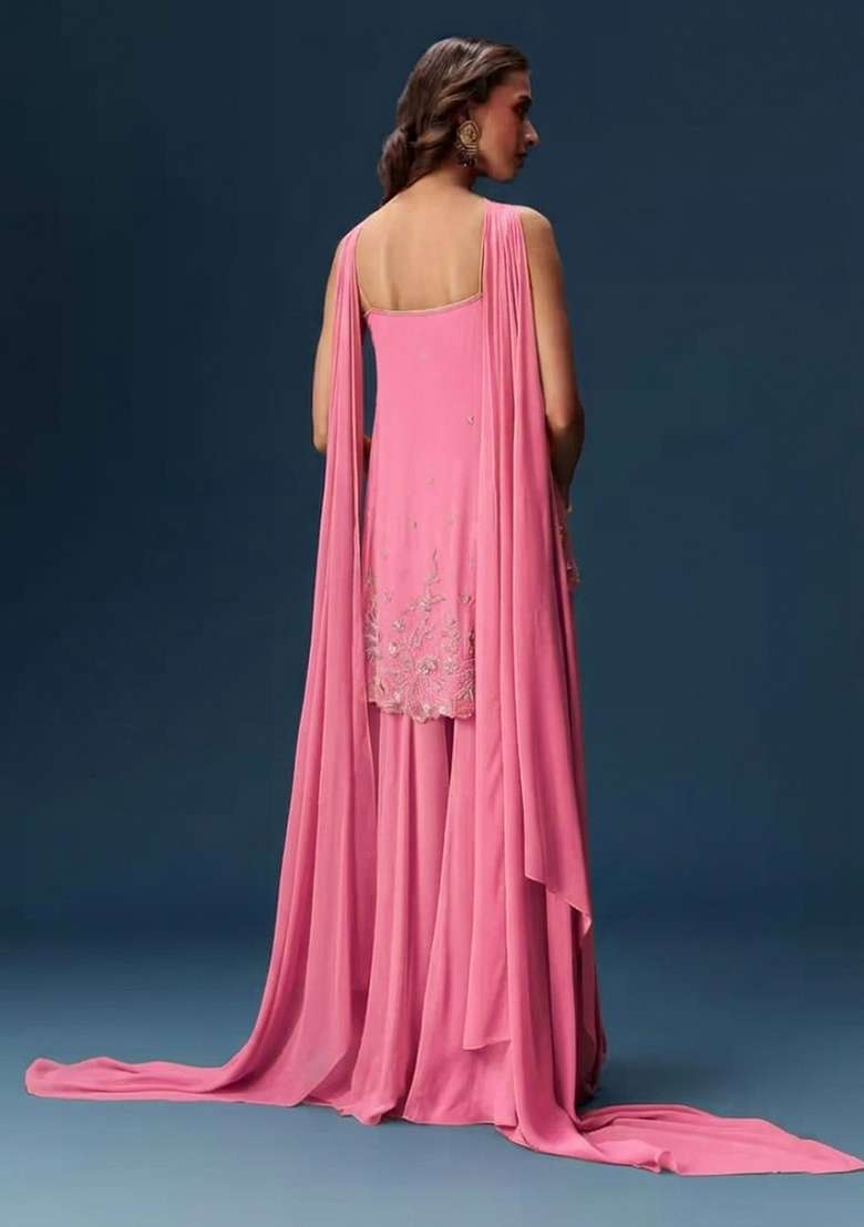 Pink Georgette Handwork Sharara Set - Indya