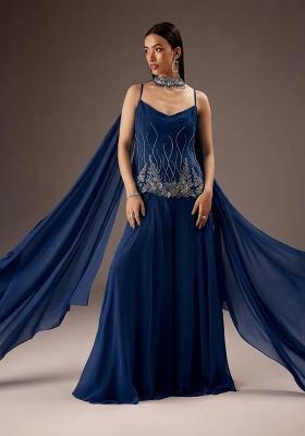 Midnight Blue Georgette Handwork Fusion Set