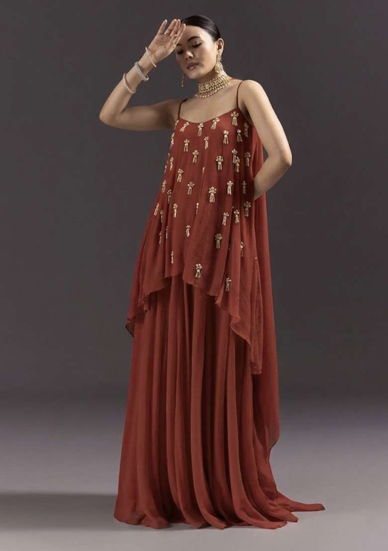 Brown Chinon Handwork Fusion Set - Indya