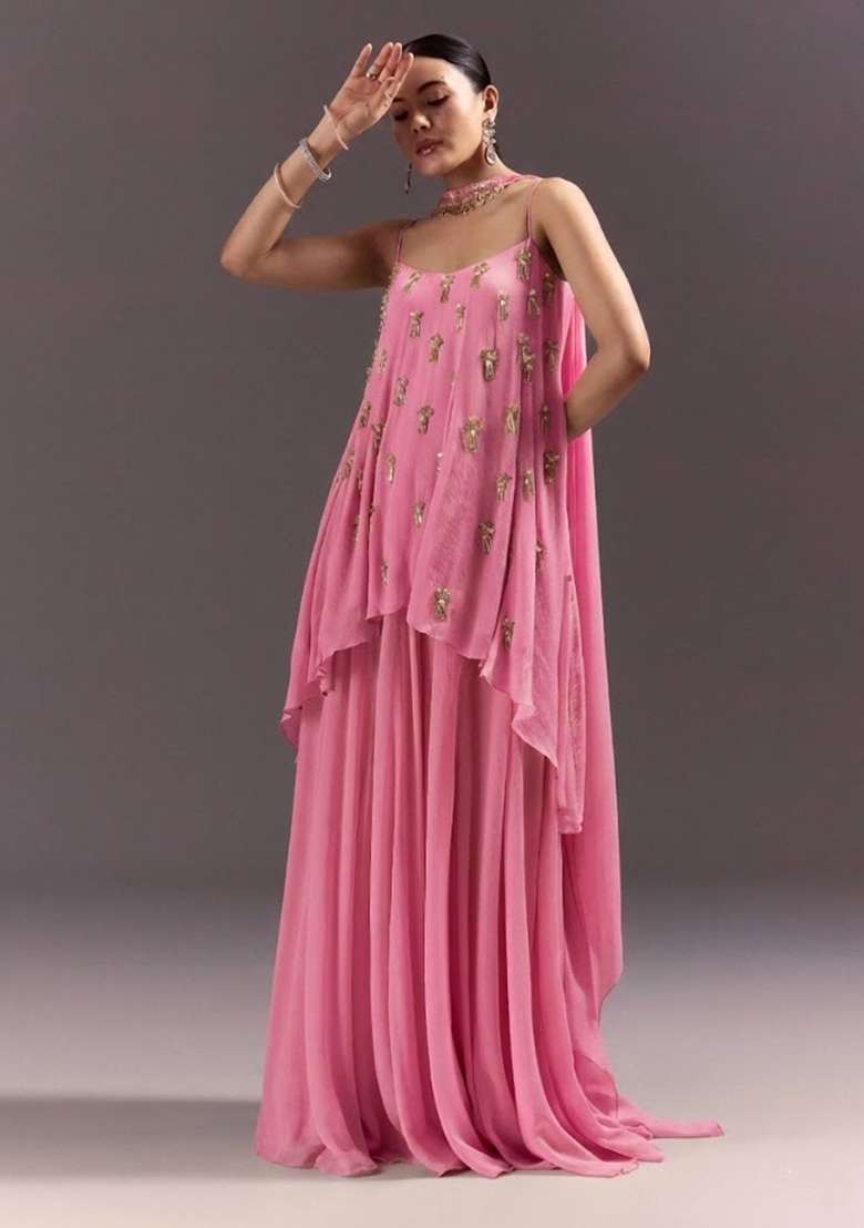 Pink Chinon Handwork Fusion Set - Indya