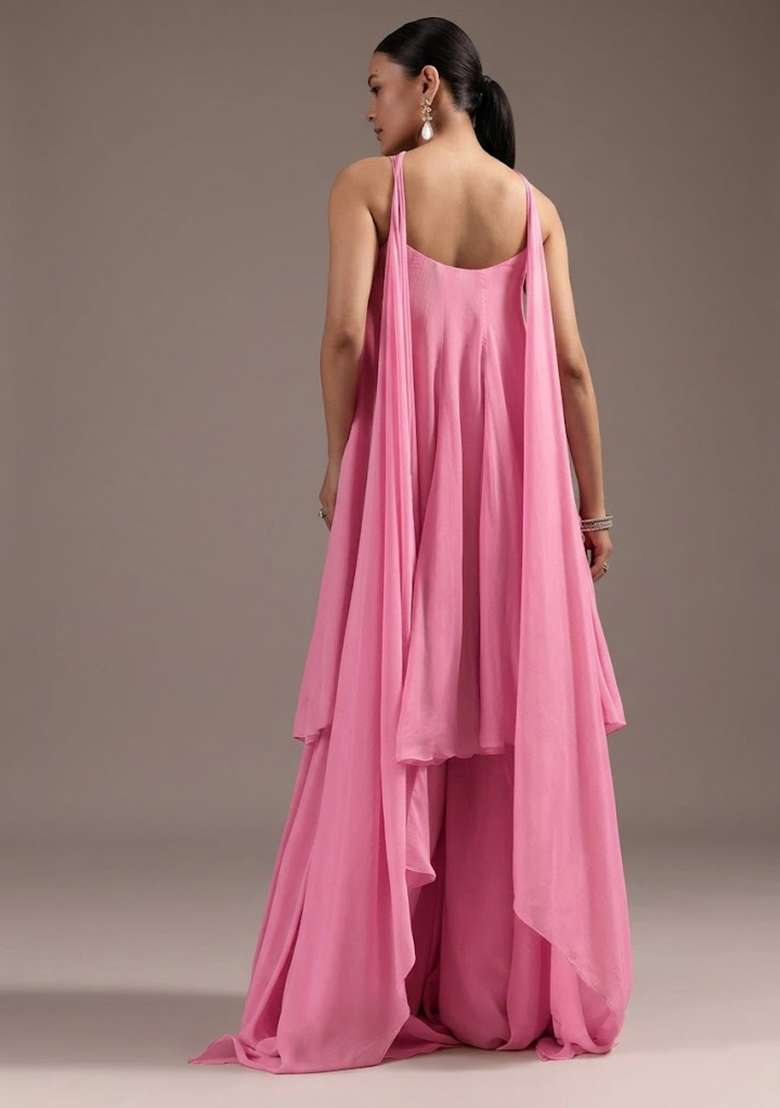 Pink Chinon Handwork Fusion Set - Indya