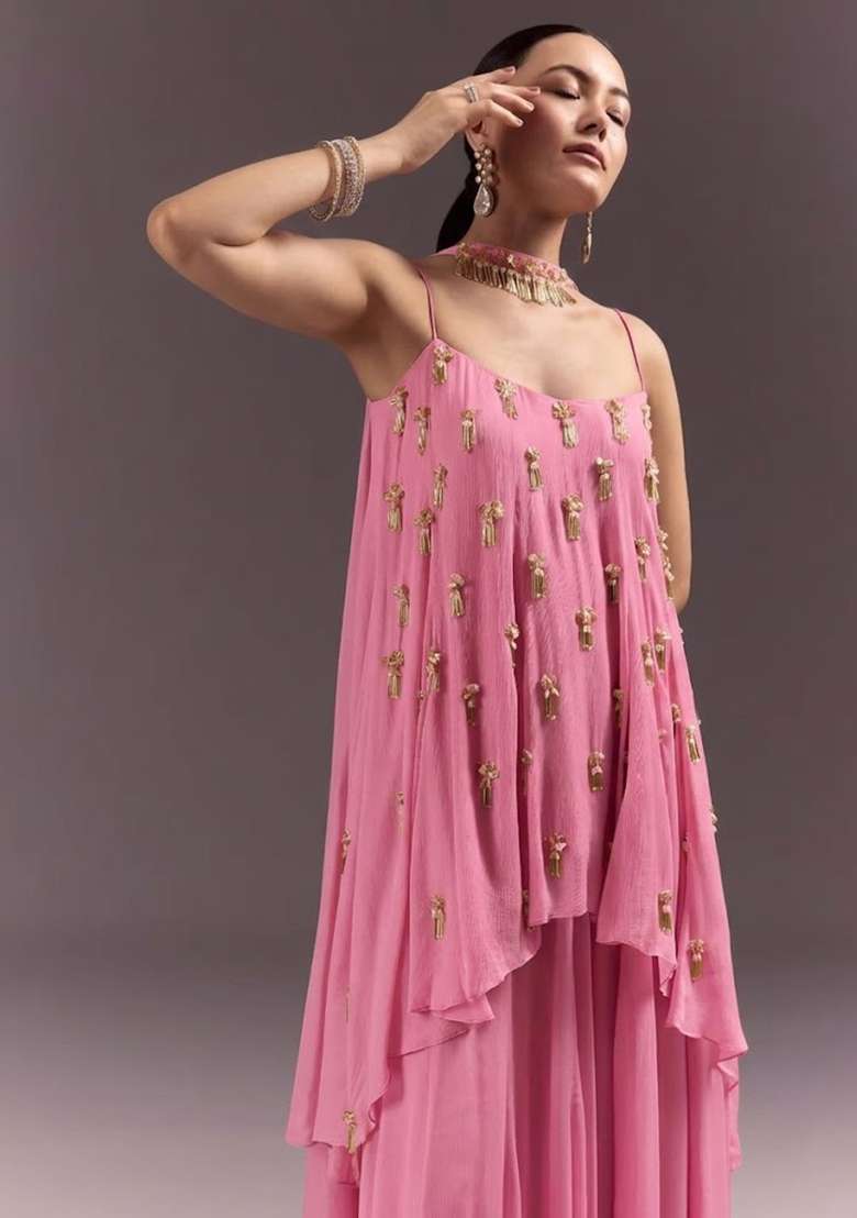 Pink Chinon Handwork Fusion Set - Indya