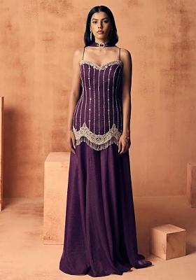 Purple Chinon Handwork Sharara Set