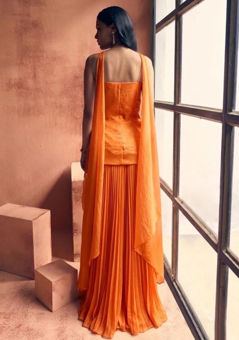 Orange Chinon Handwork Sharara Set - Indya