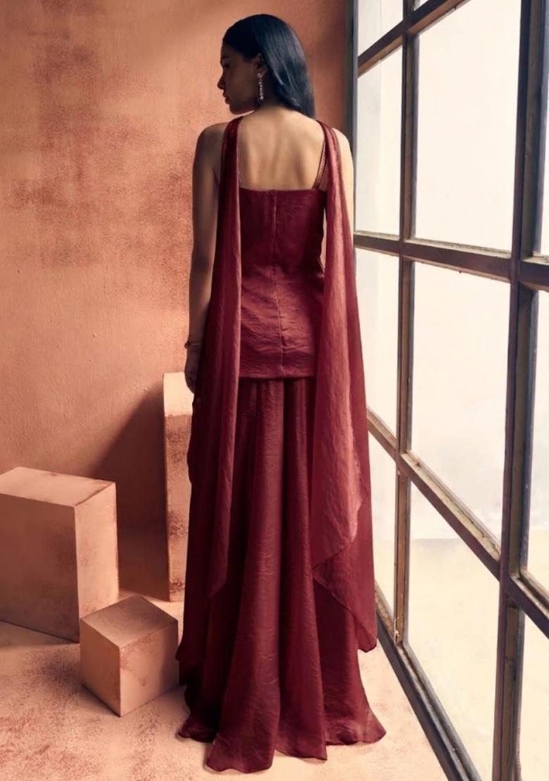 Brown Chinon Handwork Sharara Set - Indya