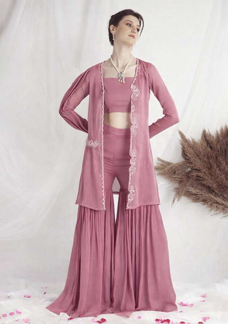 Pink Chinon Handwork Fusion Set - Indya