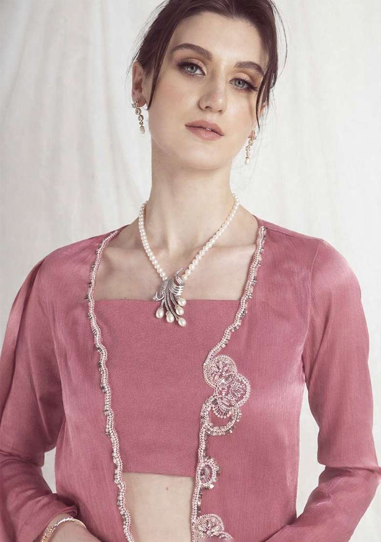 Pink Chinon Handwork Fusion Set - Indya
