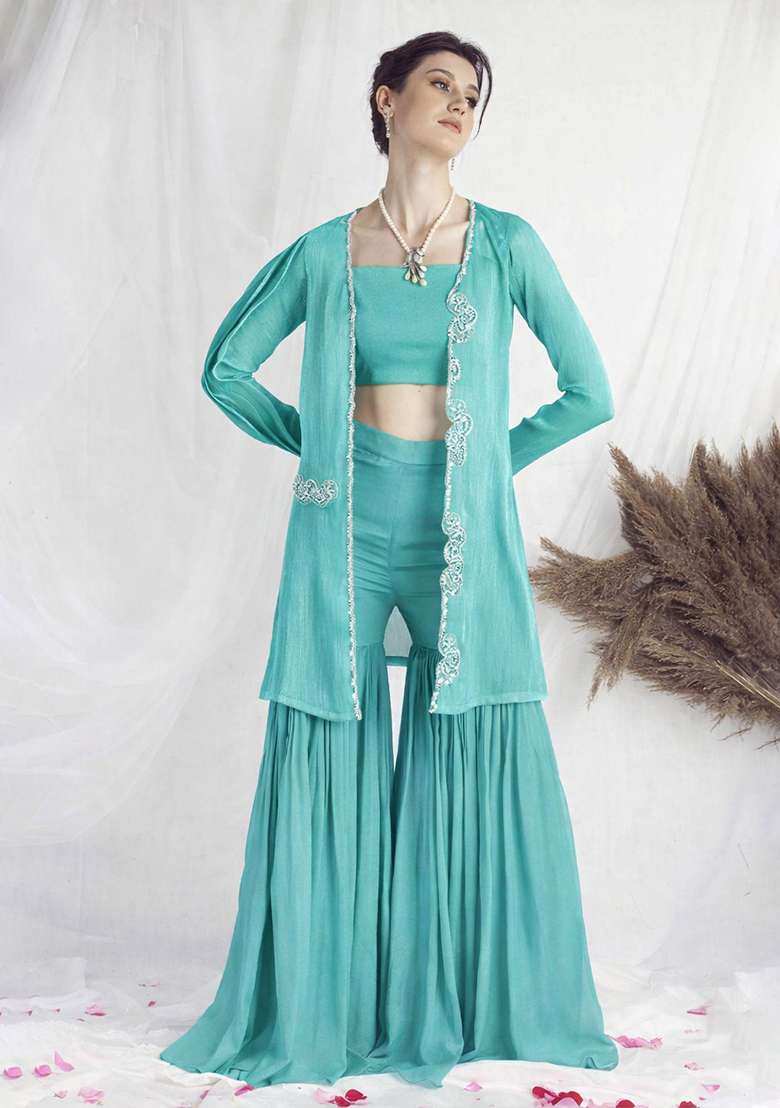 Blue Chinon Handwork Fusion Set - Indya