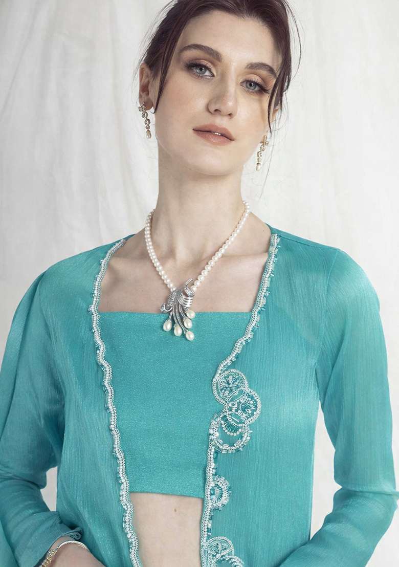 Blue Chinon Handwork Fusion Set - Indya