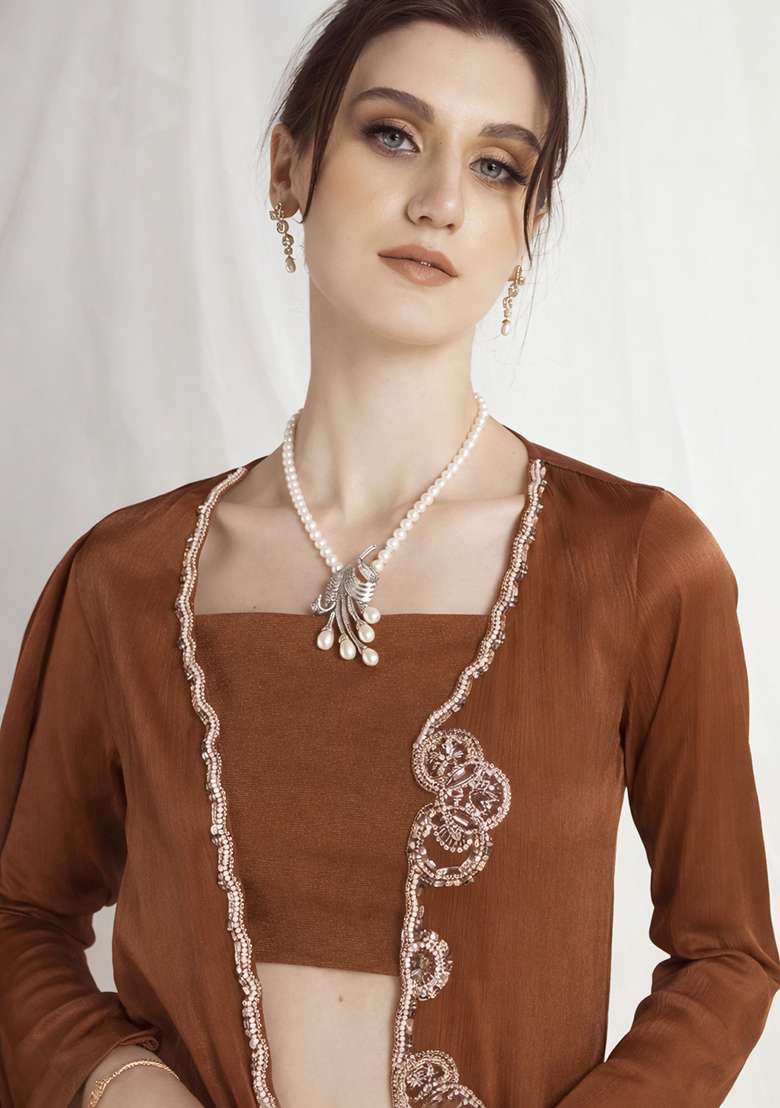 Brown Chinon Handwork Fusion Set - Indya