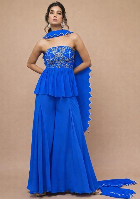 Royal Blue Georgette Handwork Sharara Set