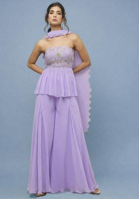 Lilac Georgette Handwork Sharara Set
