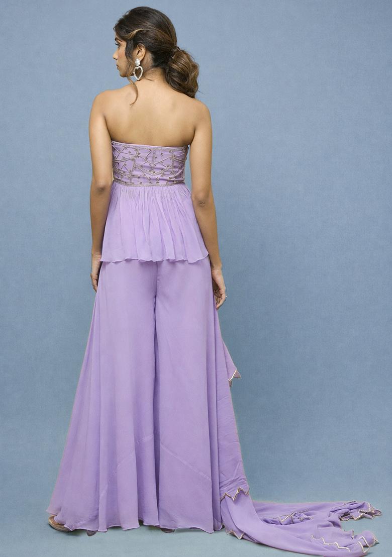 Lilac Georgette Handwork Sharara Set - Indya