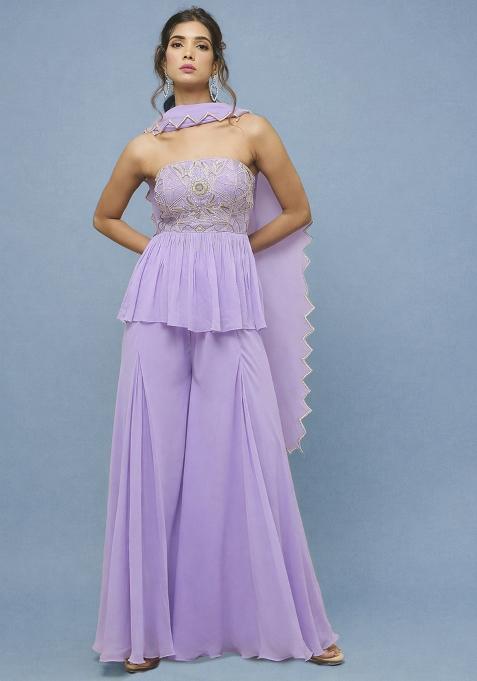 Lilac Georgette Handwork Sharara Set