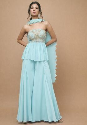 Light Blue Georgette Handwork Sharara Set