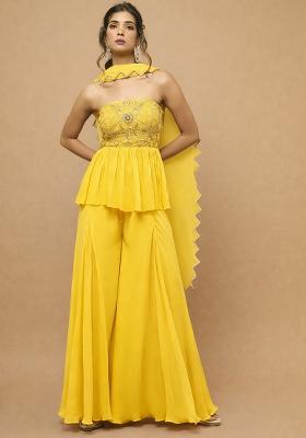 Yellow Georgette Handwork Sharara Set