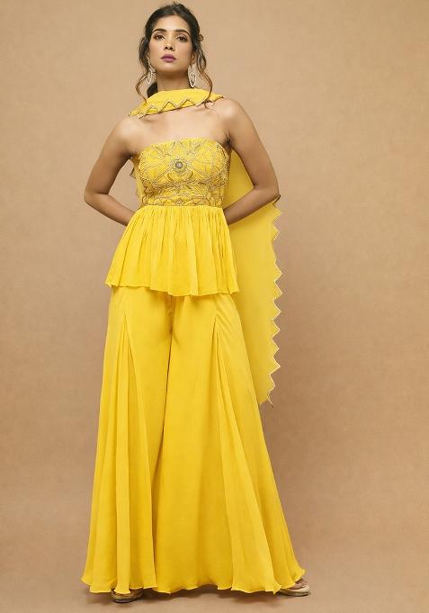Yellow Georgette Handwork Sharara Set