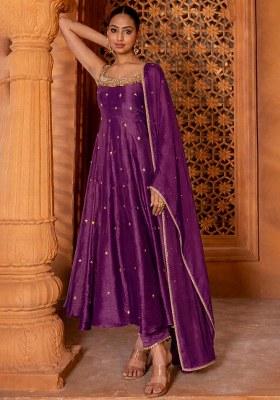 Royal Purple Handwork Silk Anarkali Set